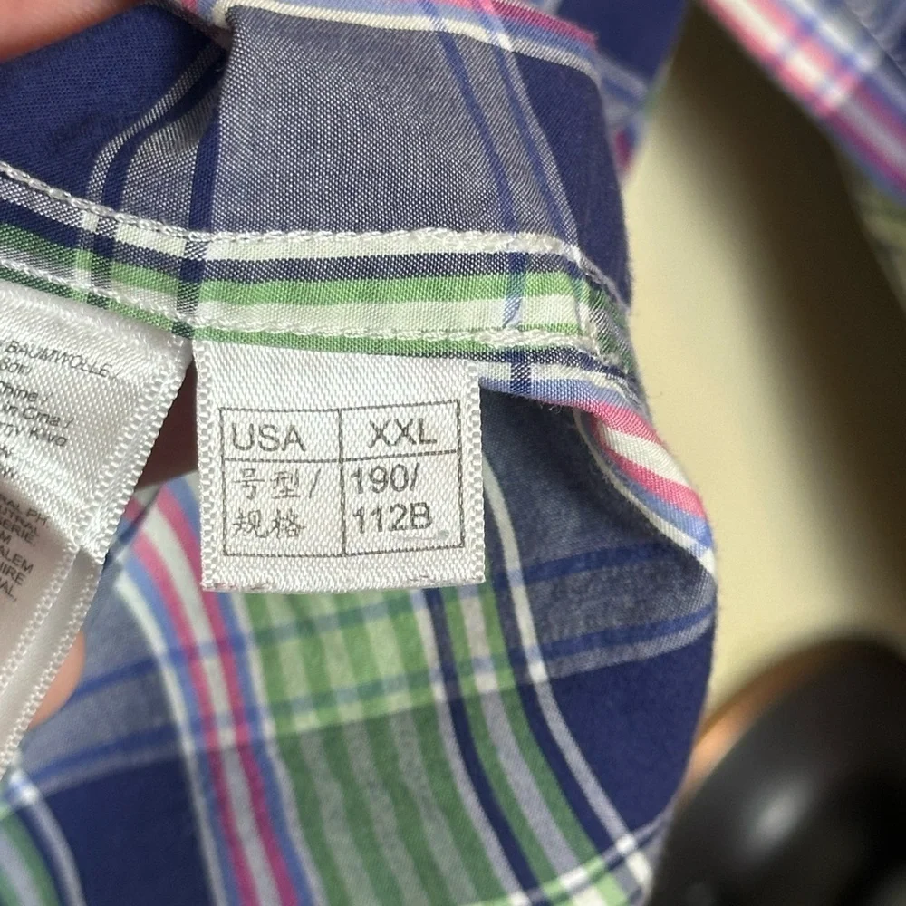 Brooks Brothers Button Up Shirt XXL Long Sleeve Blue Green Plaid 100% Cotton
